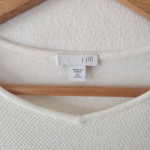 J Jill Sweater Waffle Knit 3/4 Sleeve Cream Women's Cotton Blend XSP V Neck - Picture 3 of 9